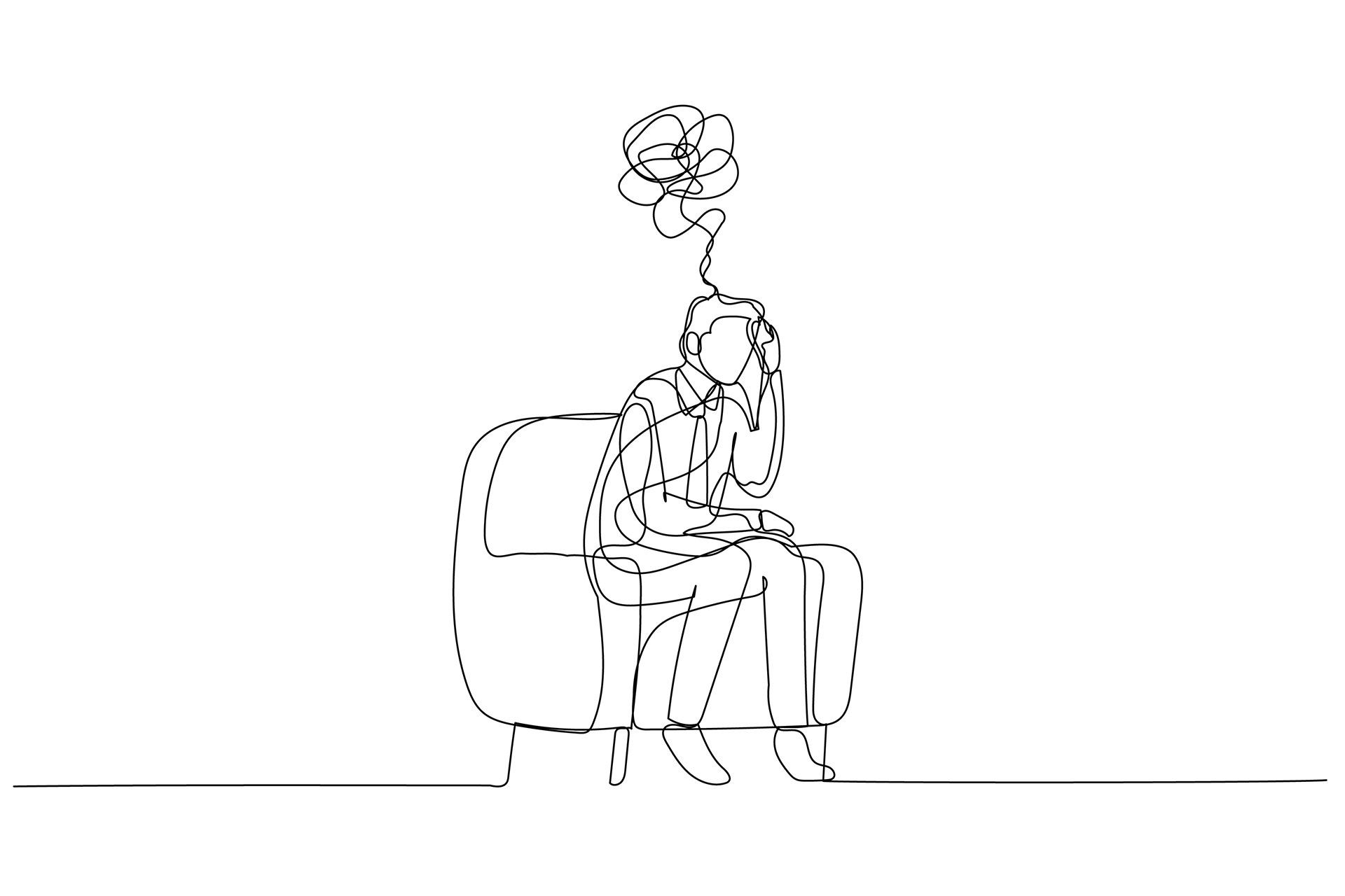 Illustration of businessman depressed and overthinking because o